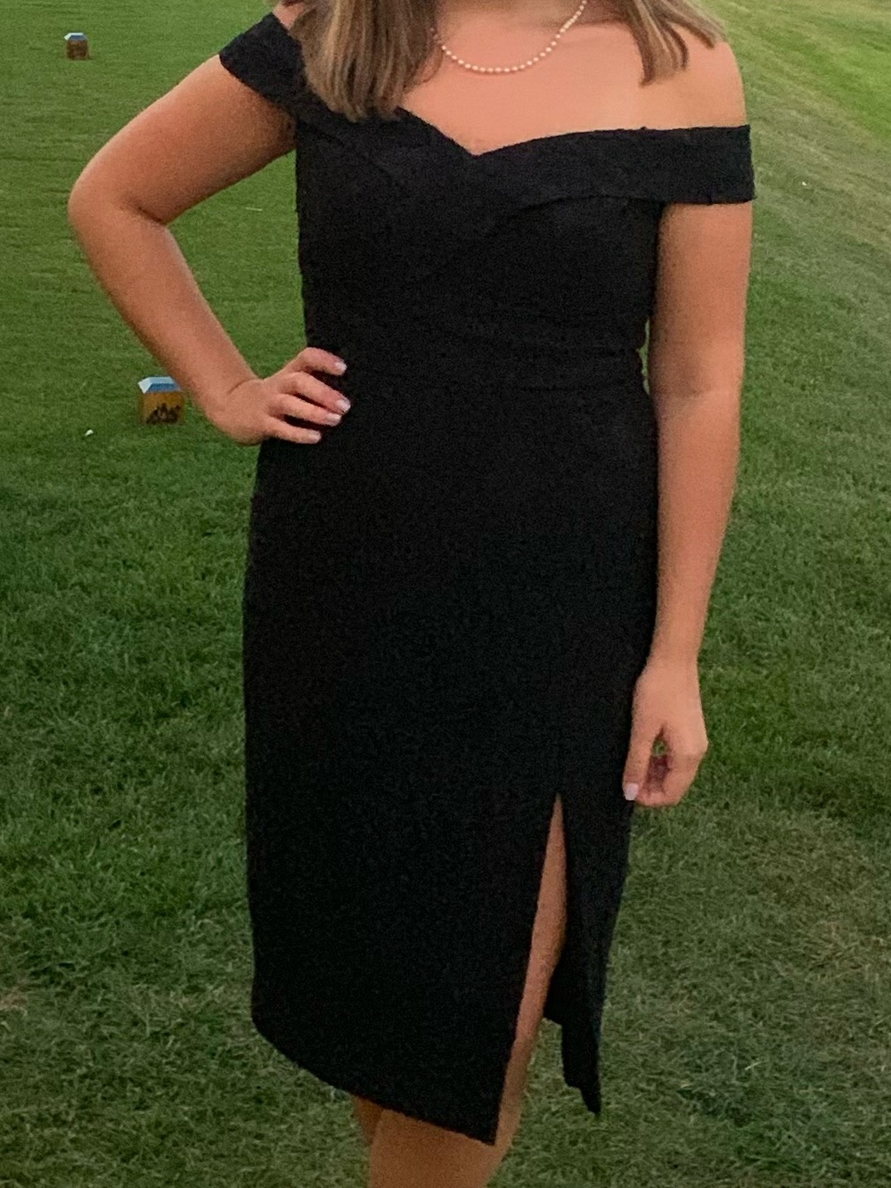 Aidan Mattox Black One-Shoulder Lace Evening Dress